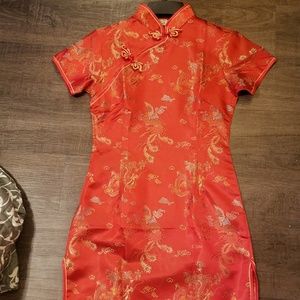 Red Satin Oriental Cheongsam Dress